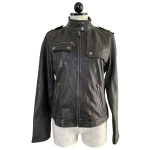Banana Republic Leather Jacket Black Zip Front & Pockets Gun Flap Moto  Size M